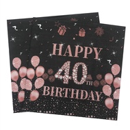 10Pcs 33x33cm Black 30th 40th 50th 60th Birthday Napkins Adult Happy Birthday Party Anniversary Disp
