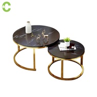 HOMEC โต๊ะกลางหินอ่อน ชุด 2 ตัว โต๊ะไม้ลายหินอ่อน  โต๊ะกาแฟ โต๊ะกลางห้องรับแขก โต๊ะกลางท็อปไม้ลายหินอ่อน Coffee Table Set