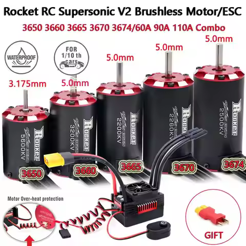 ROCKET RC Supersonic V2 3650 3660 3665 3670 3674 Brushless Motor w/Temp Sensor with 60A/90A/110A ESC