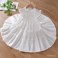 New Style Flying Sleeve 2025 Cake Skirt Girls Summer Princess Skirt Buckle White Chinese Style Cheon