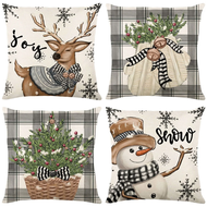 （WHAT） Linen Christmas Pillow Cover Snowman Elk Pillow Case 2024 Christmas Decoration for Home New Y