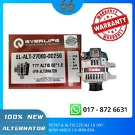 ALTERNATOR TOYOTA ALTIS 08Y 1.8 ZZE142,WISH ANE10 1.8 4PIN 6PK 85A NEW (EVERLIFE)