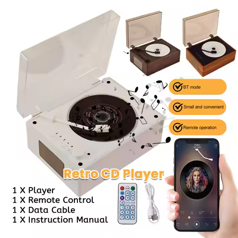 Rechargeable Bluetooth 5.0 Speaker USB 3.5mm AUX Retro CD Music Player Desktop CD Player USB Recharg