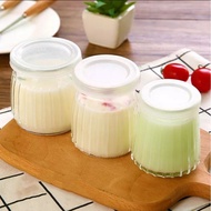 120ml Striped Glass Jar For Yogurt With Plastic Lid