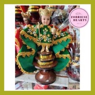 ◮ ∦ ☈ Wooden Green Santo Niño De Cebu Statue Figurine Senior Sto Nino