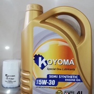 PERODUA MYVI ALZA BEZZA RUSA KEMBARA VIVA  OIL FILTER  +KOYOMA 5W30 SEMI SYNTHETIC ENGINE OIL