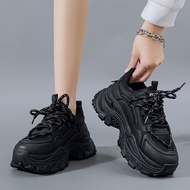 [Height 6cm+Zero Size 36/37] Black Daddy Shoes Thick-Soled Shoes Height-Increasing Cloth Shoes White