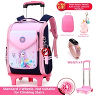 Waterproof 6-Wheel Trolley School Bag for Girls
