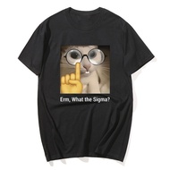 Erm, What Sigma? Funny Meme T-Shirt For Men Women Silly Cat Humor Printed Fashion Tops Cotton O-Neck