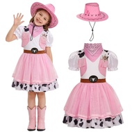 Girls Kids Western Cowgirl Skirt Cosplay Costume Pink Cowgirl Outfit Set for Halloween & Festival Pa