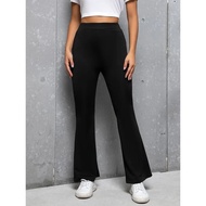 [HZA] 148-160cm Loose Sport Nurse Bootcut Flare Jersey Pants Leisure Women's High Waist Stretch  Boo