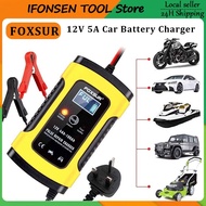 FOXSUR 12V 5A Car Battery Charger Motorcycle Acid Battery Charger Battery Pulse Repair