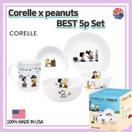 Corelle x PEANUTS BEST 5p Set The Home Edition/Box Package/Corelle USA set /Dining Sets/Mug/Peanuts Kitchen/Peanuts bowl/ Made in Japan/Gift Set/Snoopy Kitchen/Snoopy bowl/Side Dish/Small Round Plate/Snoopy bowl front plate/Corelle bowl/Corelle set