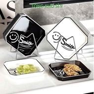 SMILE PLASTIC PLATE SET, Set of 6 Food Plates with Smile Stand (White / Black) SMILE PLASTIC PLATE S