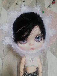Blythe 娃娃帽 白色雪花絨毛服飾