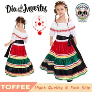 Traditional Folk Mexican Dress For Kids Girl Mexico Day of the Dead Halloween Party Performance Fest