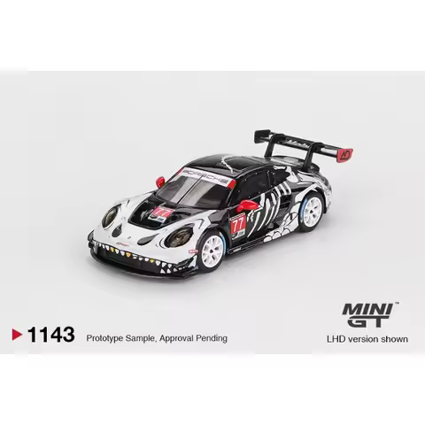 MINI GT 1143 1/64 Porsche 911 GT3 R 77 AO Racing 2025 IMSA Petit Le Mans Rexy Roxy Diecast Alloy Car