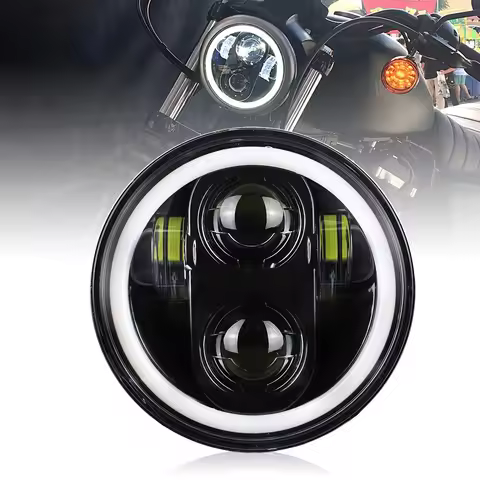 5-3/4" 5.75 Inch LED Headlight with Halo DRL for Dyna Street Bob Super Wide Glide Low Rider Night Ro