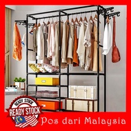 Rak Baju Almari kain pakaian Rack Wardrobe Storage Saving Home Living Cabinet / Almari Besi / Rak Dapur