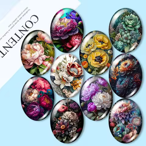 Beauty Golden&Black style patterns Flowers 10pcs 13x18mm/18x25mm/30x40mm Oval photo glass cabochon d