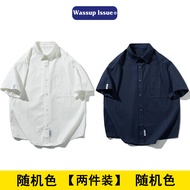 เสื้อเชิ้ตแขนสั้นผู้ชาย WASSUP ISSUE สไตล์ญี่ปุ่น สวมใส่สบาย ผ้าฝ้าย ระบายอากาศได้ดี เสื้อผ้าทำงานฤด