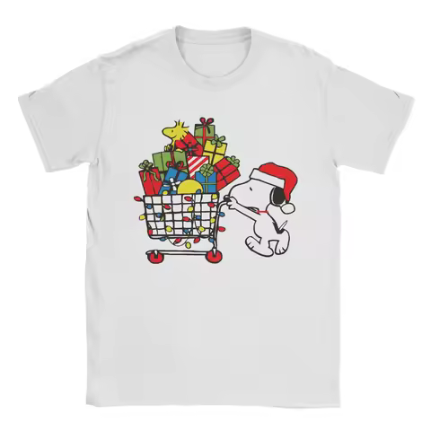MINISO Peanuts Christmas Snoopy Buy Presents Men's T Shirt Tee Shirt Short Sleeve O Neck T-Shirt Cot