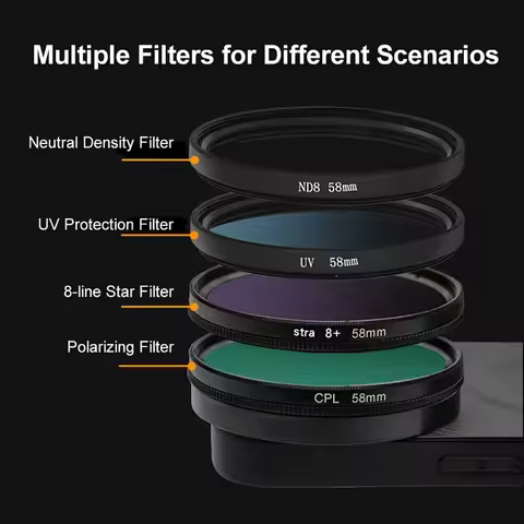 4 in 1 Lens 58mm Mobile Phone Filter Kit CPL ND UV Star Filter for iPhone 17 Pro/Pro Max Magnetic Wi