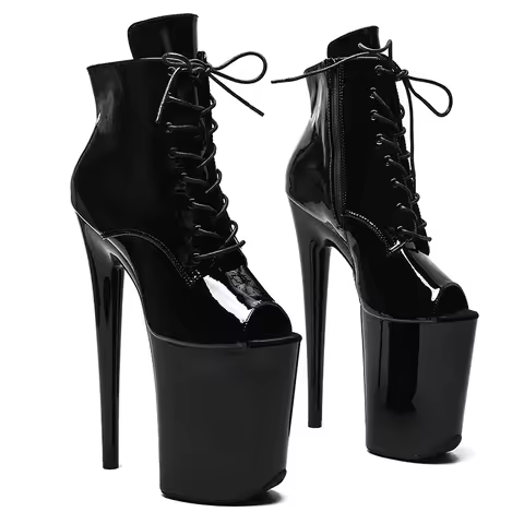 Leecabe 23CM/9inches Patent PU Upper Fashion trend open toe High Heels Pole Dance boot