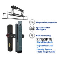 SINGGATE 【Mega Bundle】FM021 + FR005 + LS026 Digital Gate Lock + Digital Door Lock + Laundry Rack