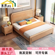 Reclining Solid Wood 1.2m Log Color Bed Simple Double Bed 1.8m Wedding Storage Small Apartment Box M