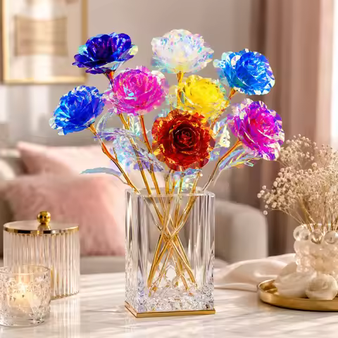 20PCS Valentine's Day Galaxy Golden Rose Artificial Eternal24K Foil Plated Rose Flowers Party Weddin