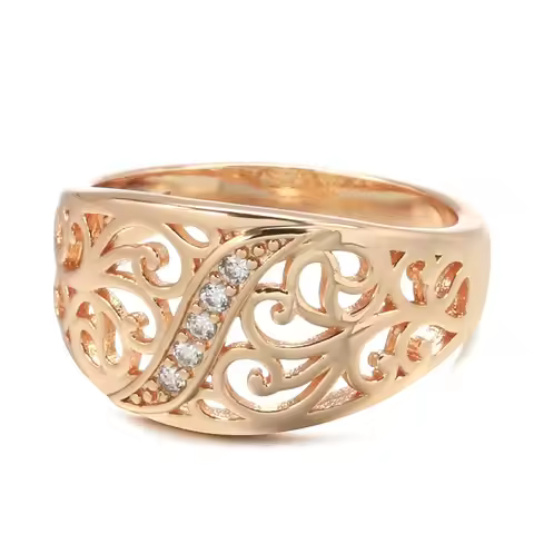 Kinel 2023 Trend 585 Rose Gold Color Micro Wax Inlay Natural Zircon Hollow Flower Ring For Women Vin