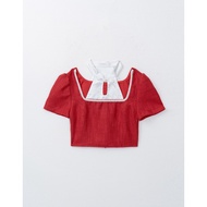 AIR SPACE Qipao TOP Faux 2 Piece Tweed Cheongsam Qipao Top With Blouse Collar & Bow