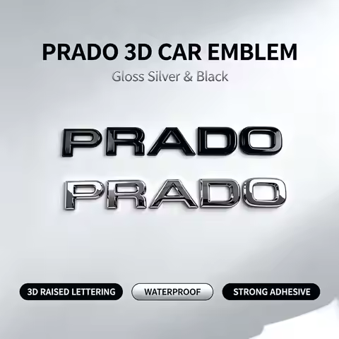 PRADO 3D Car Emblem Badge Gloss Black Silver Replacement Sticker Waterproof UV‑Resistant Car Body De