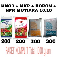 KNO3 PUTIH + MKP PAK TANI + BORON + NPK MUTIARA 16.16.16 PAKET PUPUK ANGGUR BUAH MANGGA + ALPUKAT + 