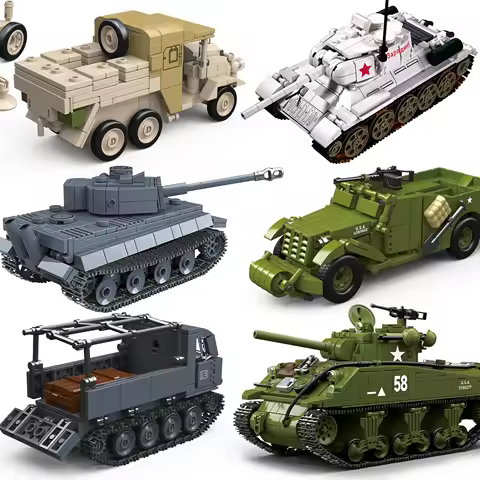 Military WW2 Tanks Tiger Sherman T34 Panzer Vehicle Airplane Army Soldier Weapons Model Building Blo