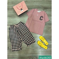 Đồ bộ nữ,đồ ngủ mặc nhà lửng áo vải thun cotton phối quần kaki thời trang
