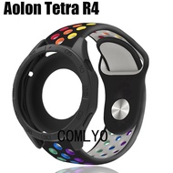 For Aolon Tetra R4 Smart Watch Strap Case Protective Bumper Cover Silicone Rainbow Band Screen prote