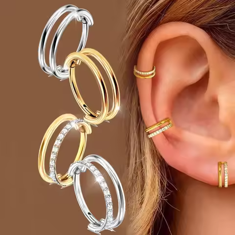 1pcs Double-Hoop Cartilage Earring Diamond Earrings 16G Stainless Steel Hypoallergenic Nose Rings He