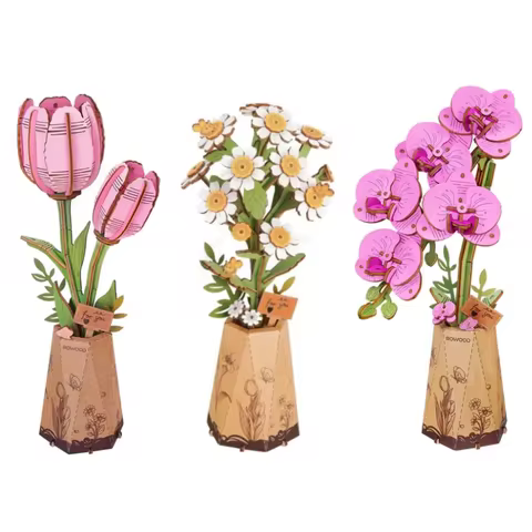 ROKR 3D Wooden Puzzle Flowers Bouquet Wooden Bloom Craft Model Kits Eternal Flowers Romantic Gift fo