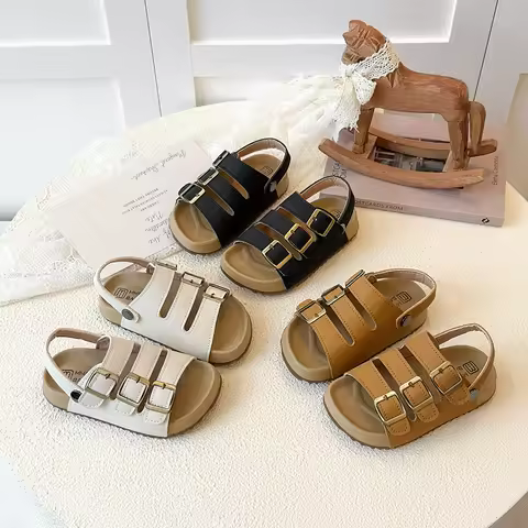 Children's Sandals 1-8 Years Old Brown Open-toe Boys Girls Beach Shoes Beige Casual Hundred Children