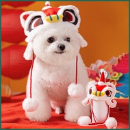 2024 New Year Pet Lion Dance Fur-rimmed Hat costumes for cat and puppy juasg