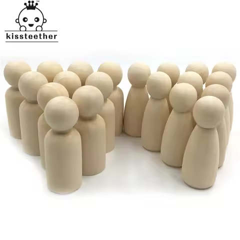 Kissteethe 50pc Men Woman Mixed Plain Blank Natural Wood People Peg Dolls Unpainted Figures Wedding 