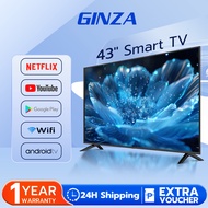 GINZA 43 Inches Smart TV Android TV 1080P Flat Screen with TV Bracket （Netflix, Youtube，Wifi，Android 9.0）