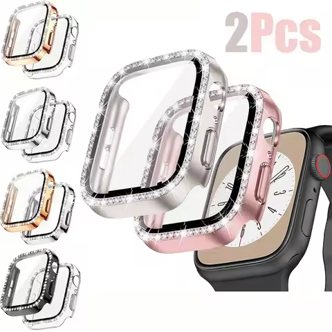 2pck diamond watch case+glass for Apple Watch 40/41/42/44/45/46mm. Elegant and stylish women watch a