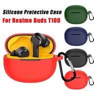 Solid Color Silicone Cover Shell For Realme Buds T100 / T110 Shockproof Protective Case With Hook