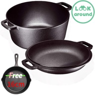 26cm หม้อเหล็กหล่อ พร้อมฝาปิด สําหรับเตาอบดัตช์ 2-in-1 Cast Iron Dutch Oven Pot with Lid คุณภาพดี Lo