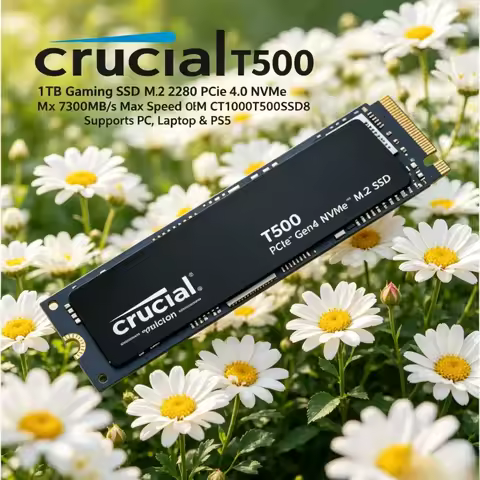 Crucial T500 1TB Gaming SSD, M.2 2280 PCIe 4.0 NVMe, 7300MB/s Max, OEM CT1000T500SSD8, Compatible wi