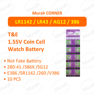 [Authorised Reseller] T&E LR1142 L1142 AG12 386 186 SR43 301 G12 Watch Battery jam Bateri Batteri Co