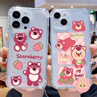 Cute Strawberry Bear Phone Case For Vivo X50 X30 Pro Y90 V7 Plus V7+ V5 Lite Plus V5S V15 Pro Nex A S Cartoon Red Bear Clear Case Transparent Shockproof Phone Cover